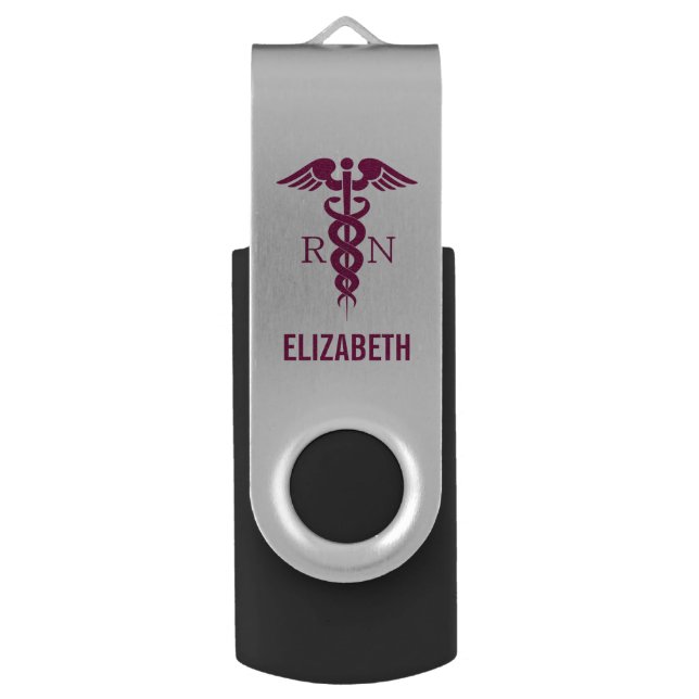Simple Red Caduceus Registered Nurse RN Symbol Flash Drive (Front Vertical)