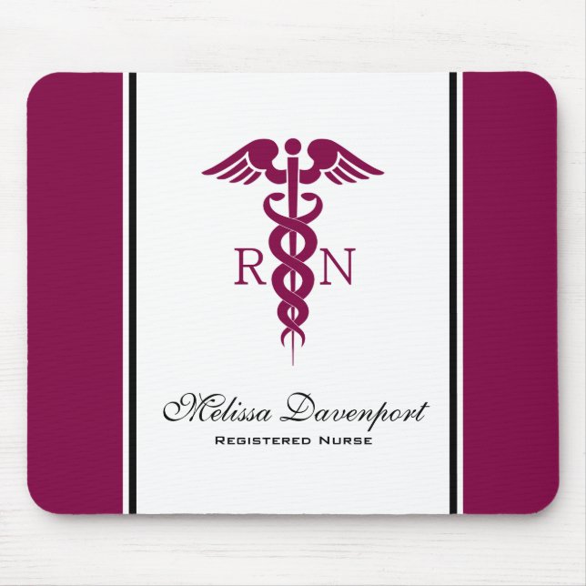 Simple Red Caduceus Registered Nurse RN Symbol Mouse Pad (Front)
