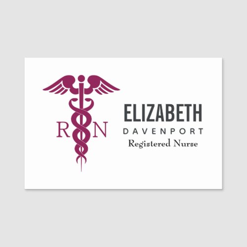 Simple Red Caduceus Registered Nurse RN Symbol Name Tag