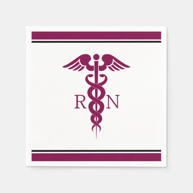 Simple Red Caduceus Registered Nurse RN Symbol Napkins (Front)