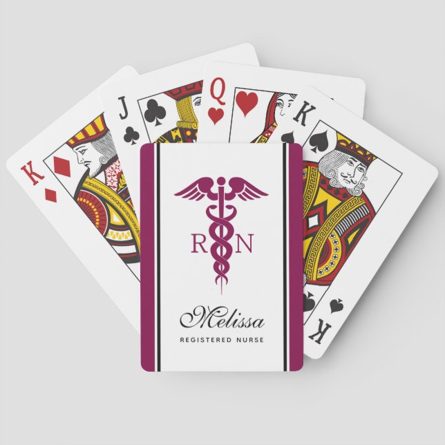 Simple Red Caduceus Registered Nurse RN Symbol Poker Cards (Back)