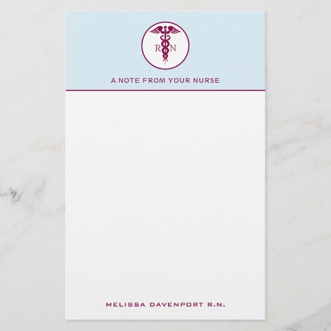 Simple Red Caduceus Registered Nurse RN Symbol Stationery (Front)