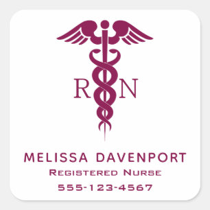 Simple Red Caduceus Registered Nurse Square Sticker