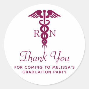 Simple Red Caduceus RN Graduate Thank You Classic Round Sticker