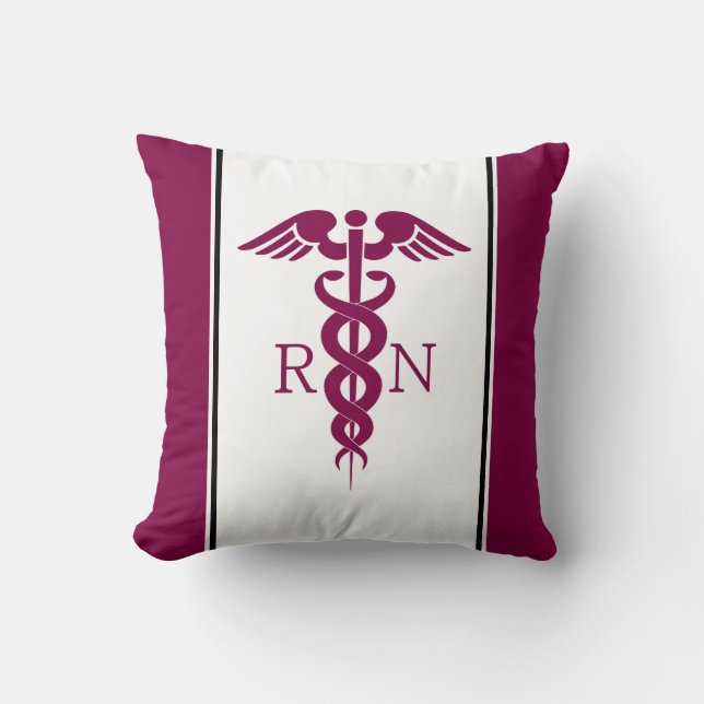 Simple Red Caduceus RN Symbol with Magenta Borders Throw Pillow (Front)