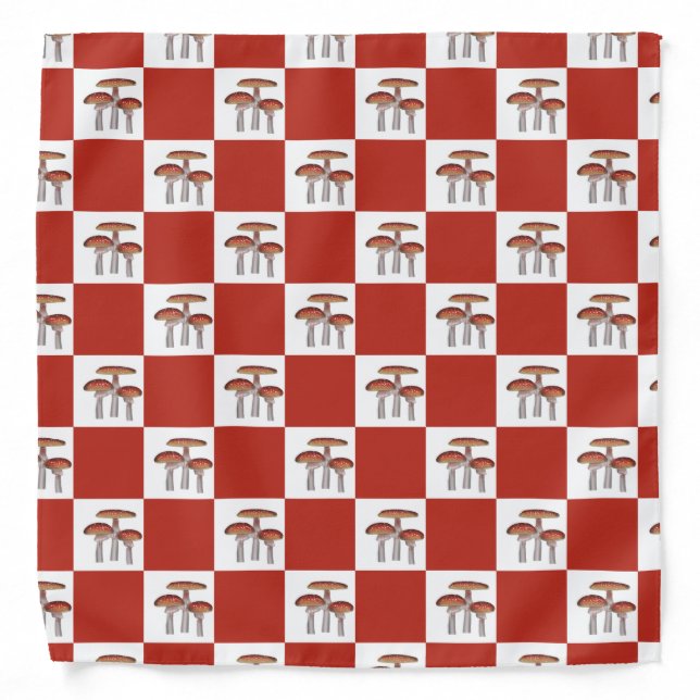 Simple red check with mushrooms bandana (Front)