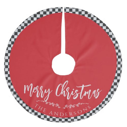 Simple Red Checkered Flag Personalized Christmas Brushed Polyester Tree Skirt
