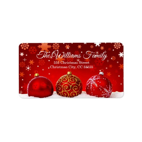 Simple Red Christmas Baubles Red Address Label