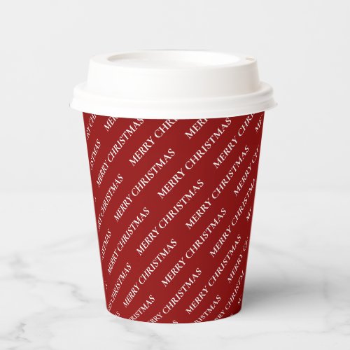 Simple Red Christmas Holiday Custom Text Pattern Paper Cups