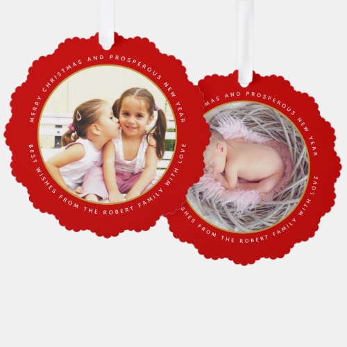 Simple red Christmas holiday photo paper Ornament Card