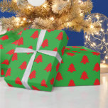 Simple Red Christmas Trees on Green Wrapping Paper