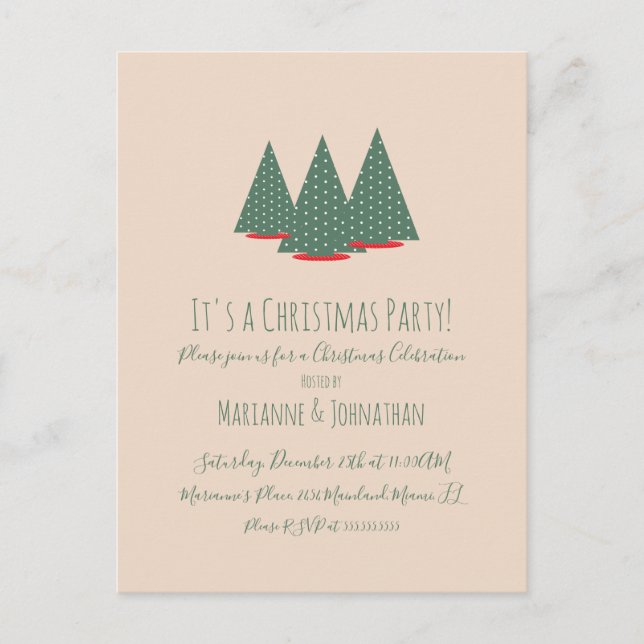 Simple Red Christmas Trees  Party  Postcard (Front)