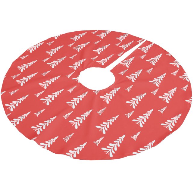 Simple Red christmas Xmas pine tree Snow Pattern Brushed Polyester Tree Skirt (Angled)