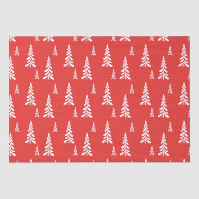Simple Red christmas Xmas pine tree Snow Pattern Tissue Paper (Front)