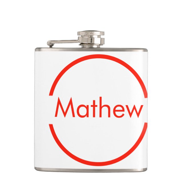 simple red circle add your name letter text flask (Front)