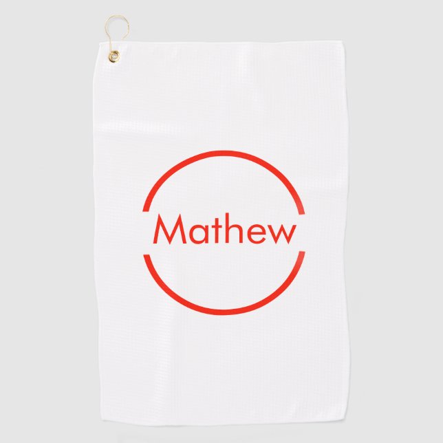simple red circle add your name letter text golf towel (Front)