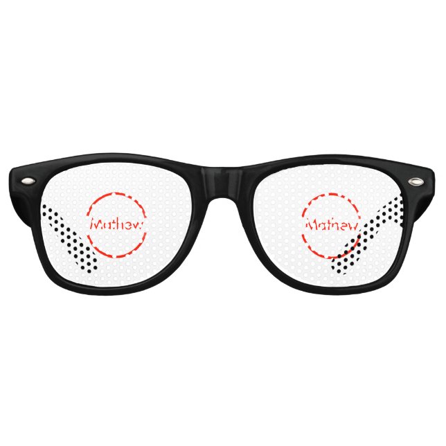 simple red circle add your name letter text retro sunglasses (Front)