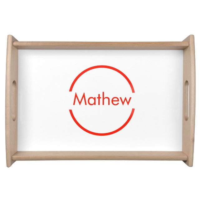 simple red circle add your name letter text serving tray (Front)