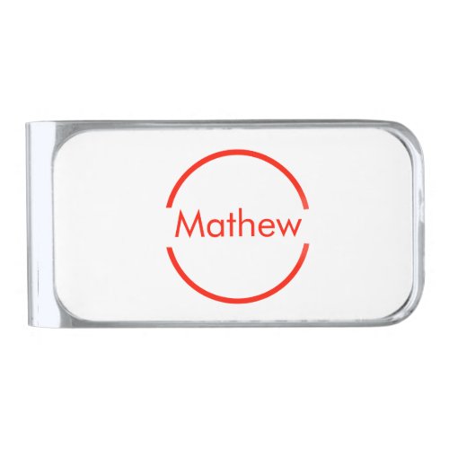 simple red circle add your name letter text silver finish money clip