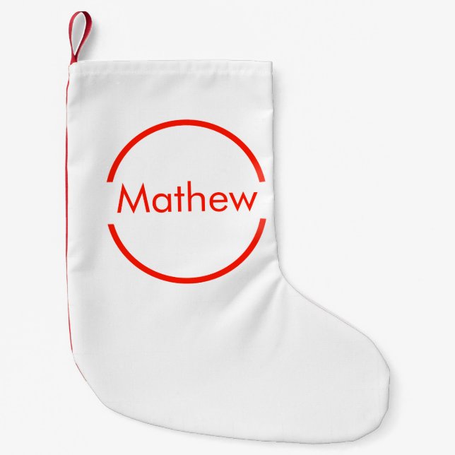 simple red circle add your name letter text small christmas stocking (Front)