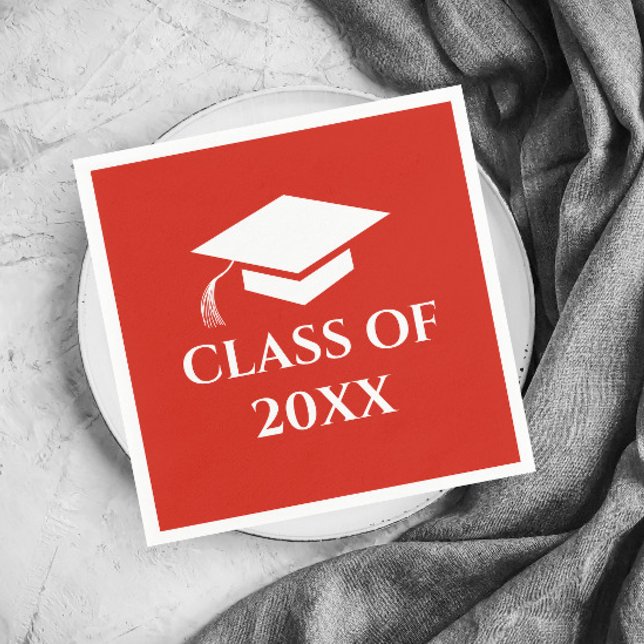 Simple Red Class of Graduation Year Napkins (Simple Red Graduation Class Graduation Party Napkins.)