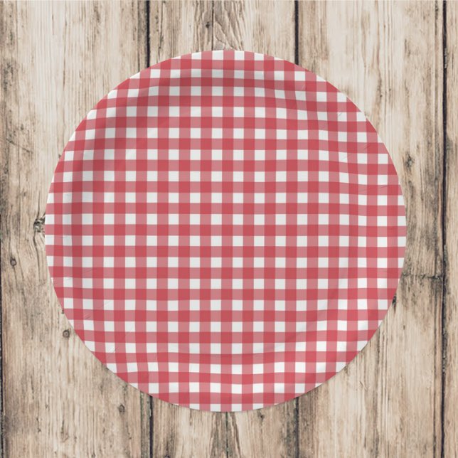 Simple Red Country Gingham Pattern Party Paper Plates (Creator Uploaded)