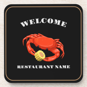 Simple Red crab corn seafood Restaurant logo name Beverage Coaster