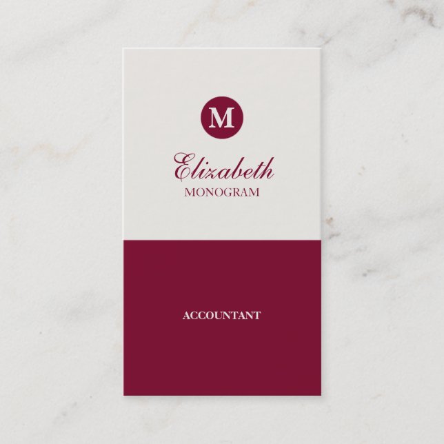 Simple Red & Cream Monogram Business Cards (Front)