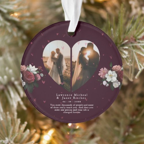 Simple Red Custom Heart shape couples photos gift Ornament