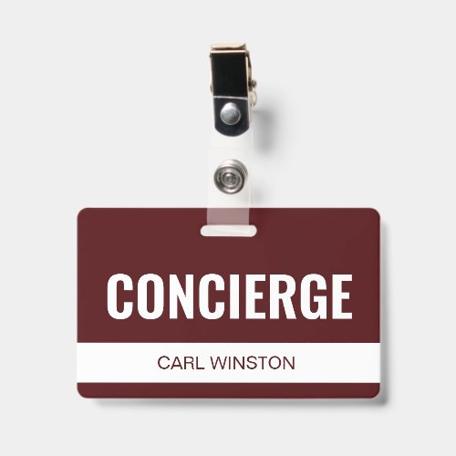 Simple Red Custom Hotel Concierge Employee ID Badge