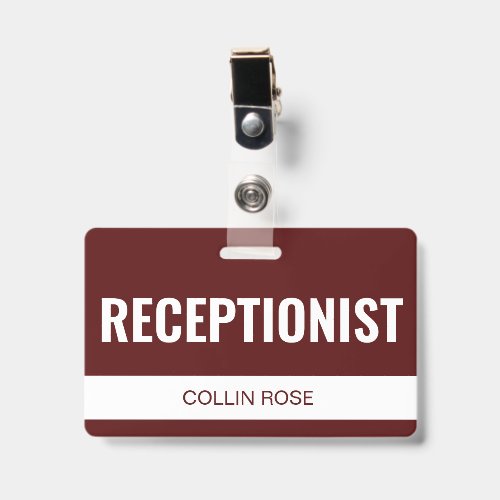 Simple Red Custom Hotel Receptionist Employee ID Badge