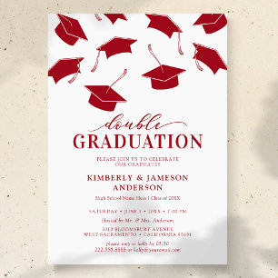 Simple Red Double Graduation Party Invitations