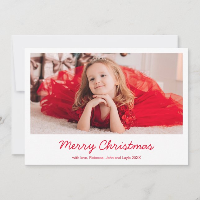 Simple Red Elegant Photo Modern Christmas Holiday Card (Front)