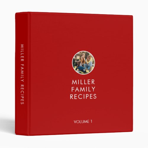 Simple Red Family Photo Recipe 3 Ring Binder