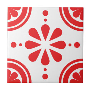 Simple Red Floral Scandinavian Pattern Tile