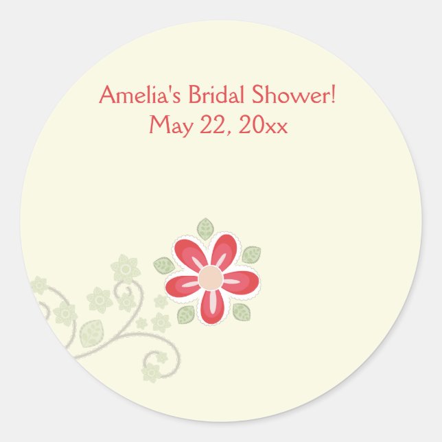 Simple Red Flower with Vine Round Favor Sticker (Front)