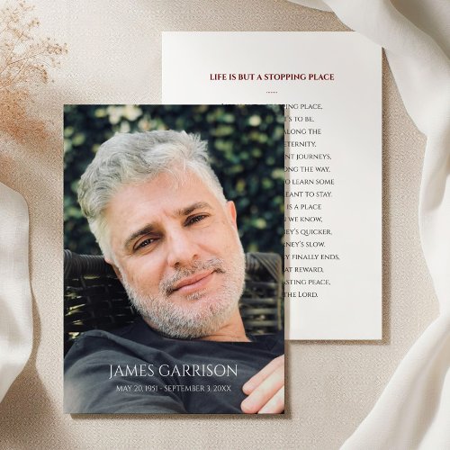 Simple Red Funeral Prayer Card with Photo