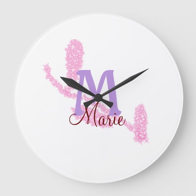 Simple red glitter monogram add your name letter c large clock (Front)