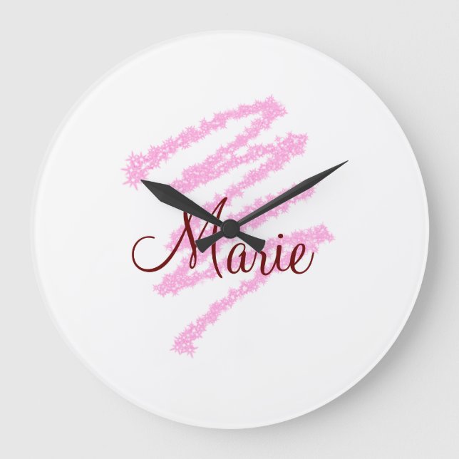 Simple red glitter sparkle add name monogram girly large clock (Front)