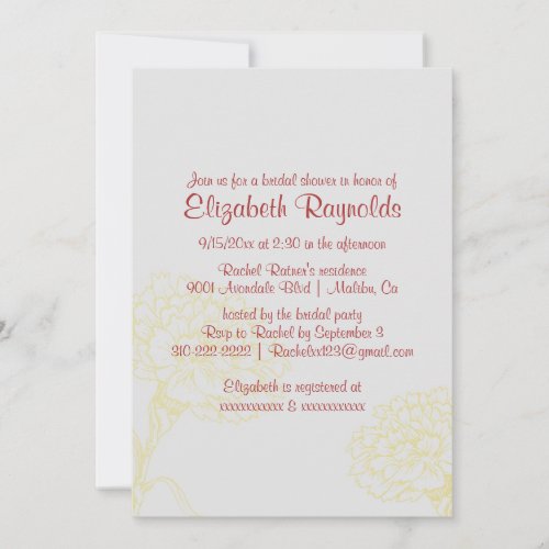 Simple Red &amp; Gold Bridal Shower Invitations