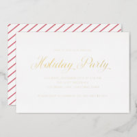 Simple Red Gold Elegant Holiday Party Foil Invitation