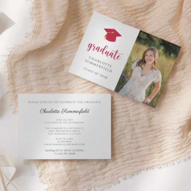 Simple Red Gold Graduation Cap Tassel Invitation (Creator Uploaded)