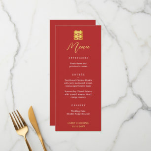 Simple red gold modern Chinese wedding Menu