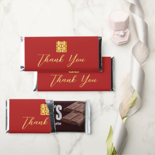 Simple red gold modern Chinese wedding thank you Hershey Bar Favors