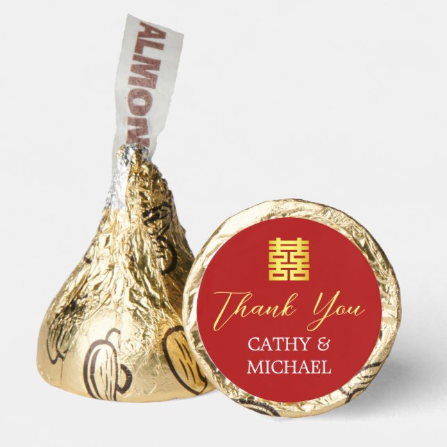 Simple red gold modern Chinese wedding Thank You Hershey®'s Kisses® (Front)