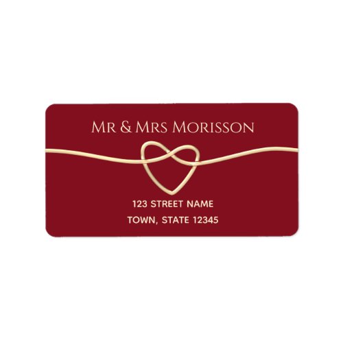 Simple Red Gold Rope Heart Wedding Return Address Label
