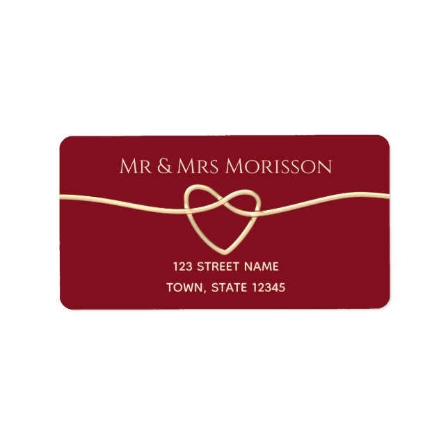 Simple Red Gold Rope Heart Wedding Return Address Label (Front)