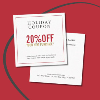 Simple Red Golden White Beauty Salon Coupon by pro_business_card at Zazzle