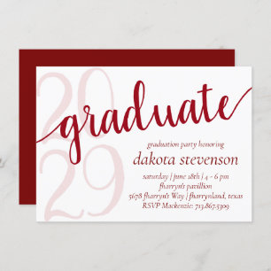 Simple Red Graduate Bold Cherry Grad Year Script Invitation