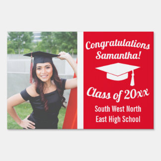 Simple Red Graduation Photo Congratulations Grad Sign